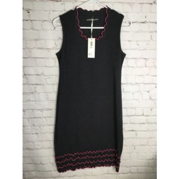 Laura Hlavac Dress Womens Size Large Ruffly Sheath Gray/Black Sleeveless Neutral - Picture 1 of 10